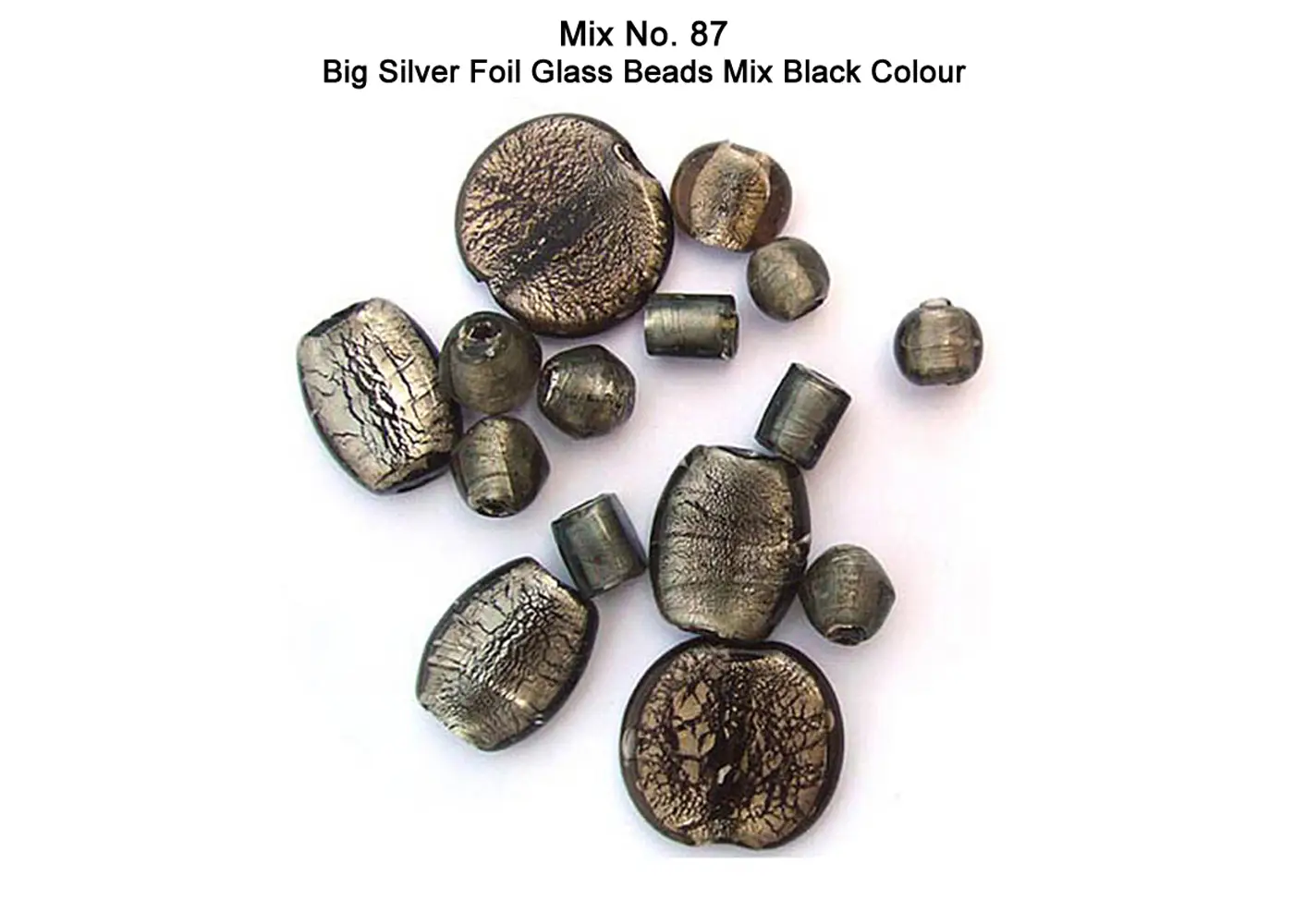Big silver foil beads in Black color